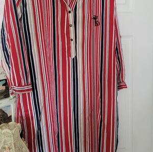 Red and White Striped Button Down Shirt Or Dress